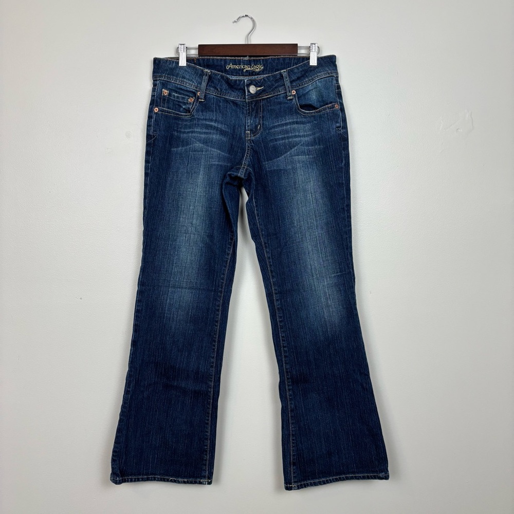 Vtg American Eagle Jeans Womens 12R Blue AE Artist Low Rise Y2K Hippie Bootcut